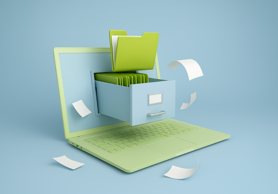 Illustration mit EU-Flagge, steigender Balkengrafik, einem Gebäude und einer digitalen Energieeffizienzskala auf einem Tablet – Symbol für die energetische Sanierung und EU-Vorgaben zur Energieeffizienz von Gebäuden.